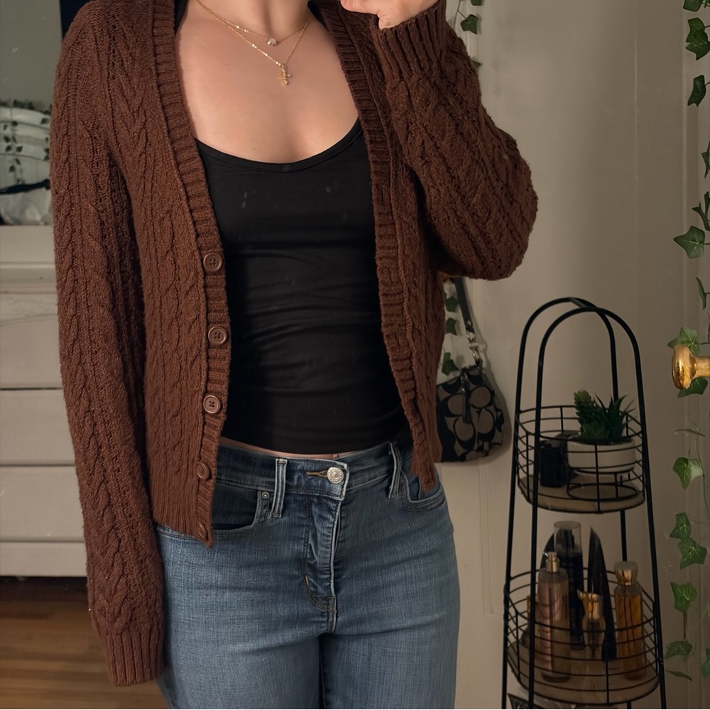 Vintage American Eagle Outfitters Chocolate Cable Knit Cardigan